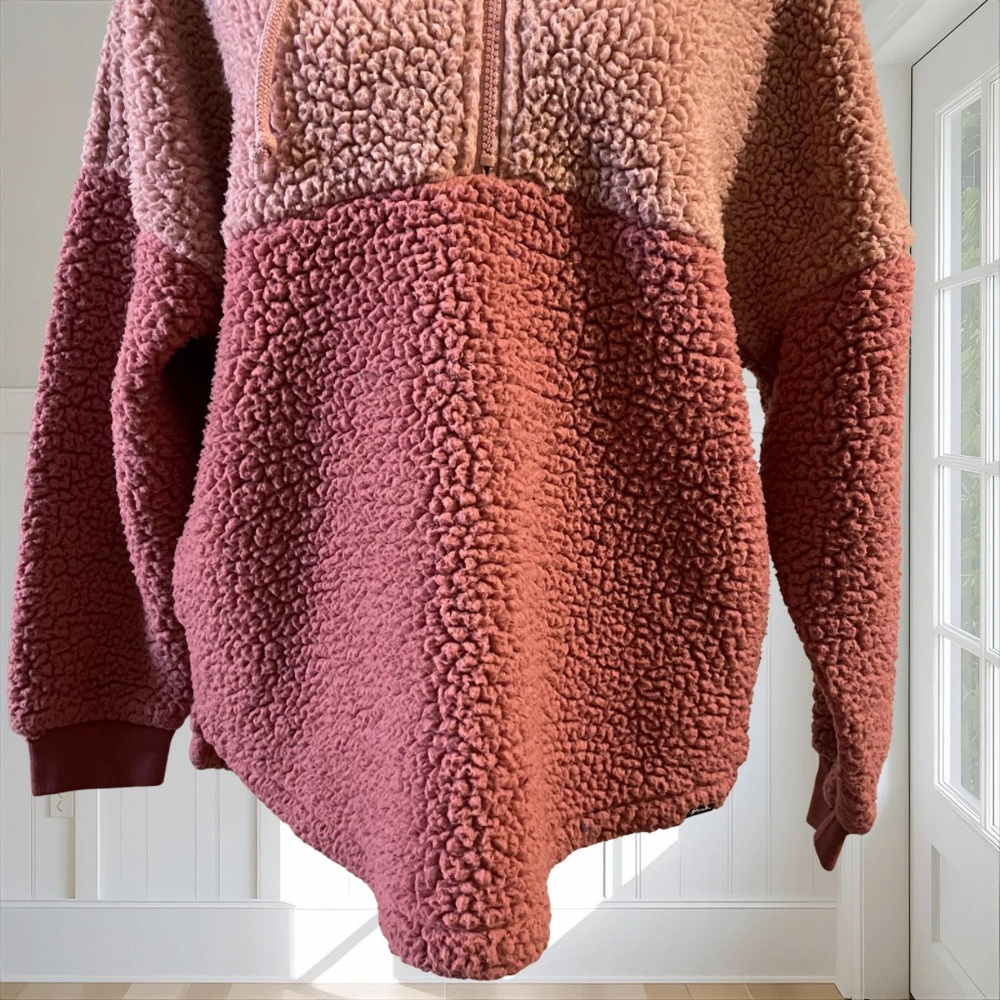 PINK VICTORIA'S SECRET Sherpa Fleece Half-Zip Hoodie Colorblock Pink XS Cozy - Picture 5 of 13